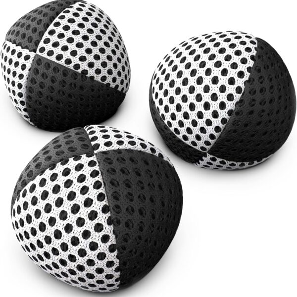 Juggling Balls for Beginners and Professionals Set of 3, Juggling Bean Bags 14 Colors Available, 2 Layers of Net and Carry Case, Original Xballs Juggling Balls (Black - White, 4.2 oz)