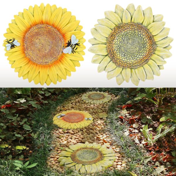 DAMEING Sunflower Stepping Stones Outdoor Garden Decoration, 2 Pack Paving Stones Kit for Outside Patio Landscape Yard Walkway Path, Anniversary Housewarming Birthday Gift, Indoor Decoation