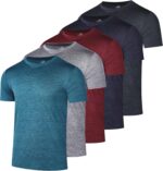 Real Essentials 5 Pack: Men’s Short Sleeve Dry Fit Active Crew Neck T Shirt - Athletic Running Gym Workout Tee Tops