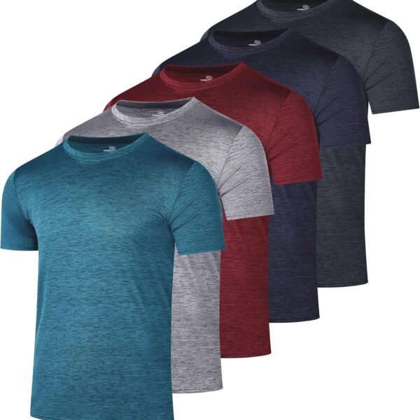 Real Essentials 5 Pack: Men’s Short Sleeve Dry Fit Active Crew Neck T Shirt - Athletic Running Gym Workout Tee Tops