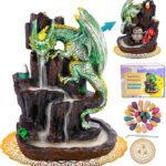 Dragon Backflow 2 Sided Mountain Waterfall Incense Burner,Fountain Smoke Incense Holder with Backflow Incense Cones, Tweezers, Mat，Resin Aromatherapy Meditationvaiuk (Green)