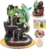 Dragon Backflow 2 Sided Mountain Waterfall Incense Burner,Fountain Smoke Incense Holder with Backflow Incense Cones, Tweezers, Mat，Resin Aromatherapy Meditationvaiuk (Green)