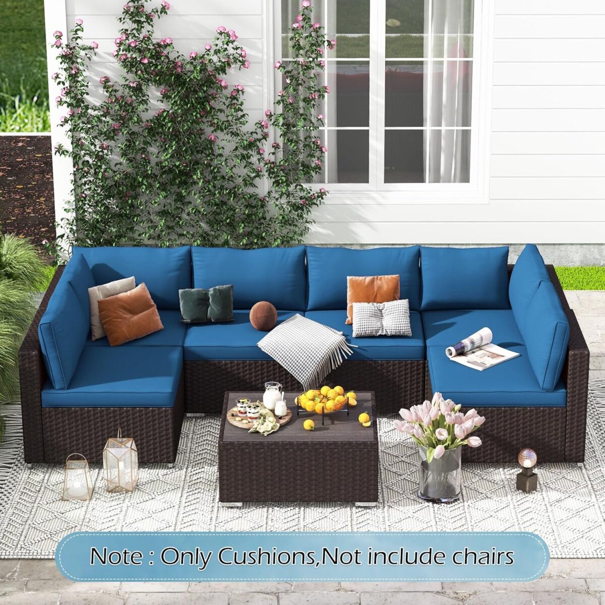 HOMREST Outdoor Replacement Cushions for Patio Furniture,Water-Repellent Sofa Cushion for 6-Seat Rattan Wicker Sectional Patio Conversation Sets,14-Piece Cushions Set for Outdoor Couch-Blue - Image 7