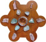 Curawood Crystal Grid Board for Stones - 10" Diameter Metatron's Cube Sacred Geometry Board - Amplify the Power of Your Crystals - Chakra Grid Plate, Altar Decor - Cubo de Metatron