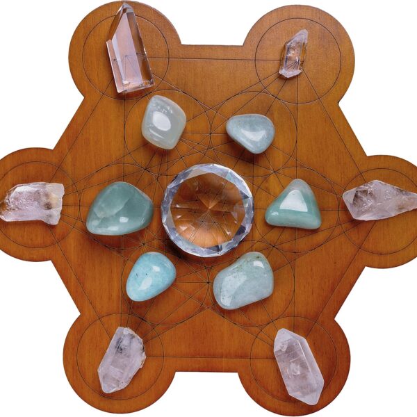 Curawood Crystal Grid Board for Stones - 10" Diameter Metatron's Cube Sacred Geometry Board - Amplify the Power of Your Crystals - Chakra Grid Plate, Altar Decor - Cubo de Metatron
