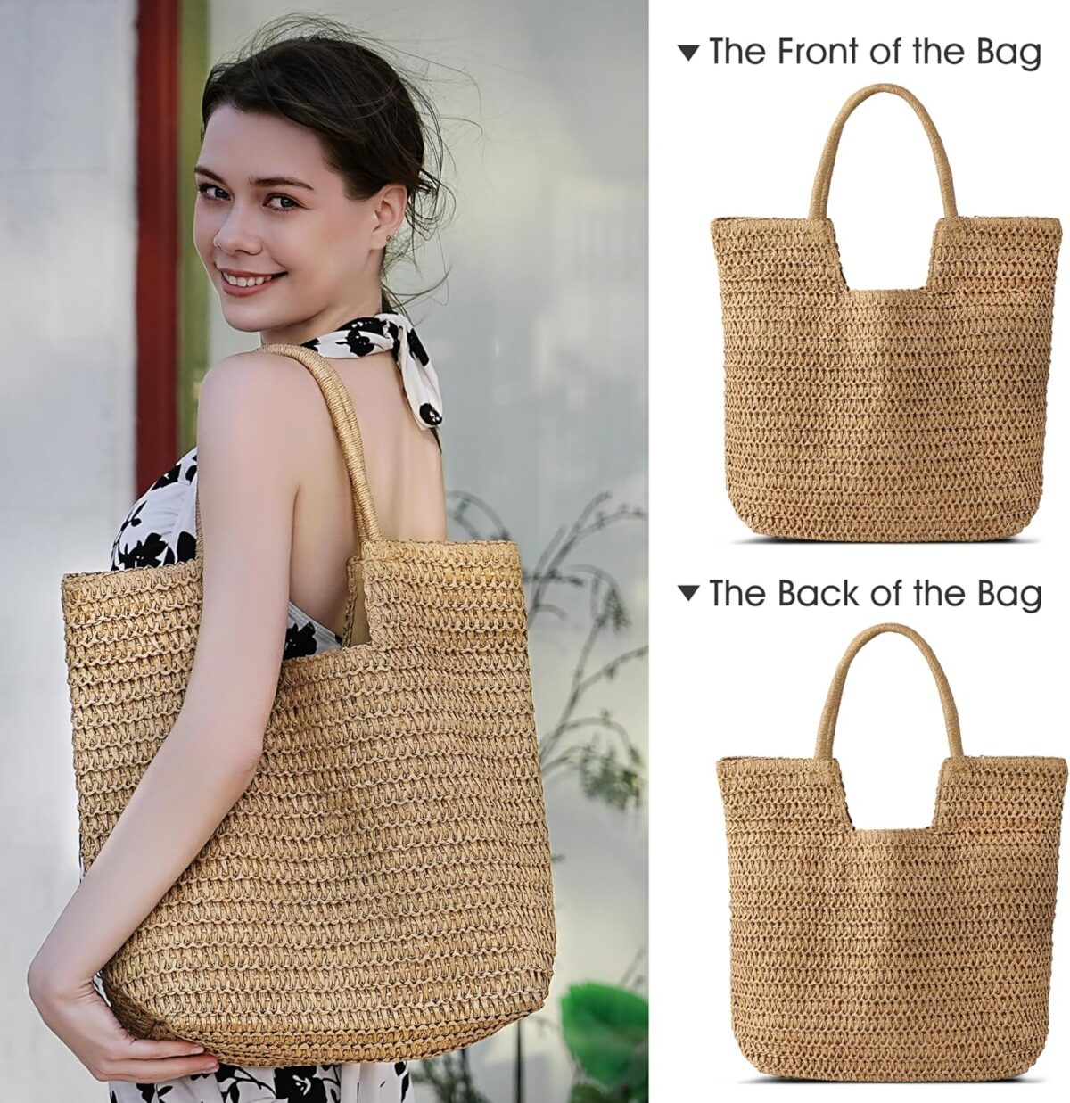 Straw Beach Bags for Women - Summer Woven Tote Bag Shoulder Handbags, Large Beach Bag for Women for Holiday - Image 3