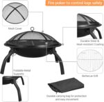 Yaheetech 21inch Fire Pit Portable Folding Steel Fire Bowl Garden Treasures Fire Pit for Outside Fireplace with Carrying Bag, Spark Screen, BBQ Grill & Log Grate for Patio Backyard Camping Bonfire - Image 5