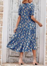 PRETTYGARDEN Women's Summer Casual Boho Dress Floral Print Ruffle Puff Short Sleeve Flowy Midi Beach Party Dresses - Image 2