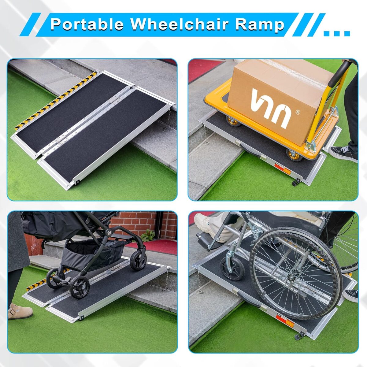 VNN Portable Wheelchair Ramp 3FT, Non-Slip Aluminum Folding Handicap Ramp, Door Threshold Wheelchair Ramps for Home, Wheel Chair Ramp for Home Steps, Doorways, Curbs, Stairs - Image 6
