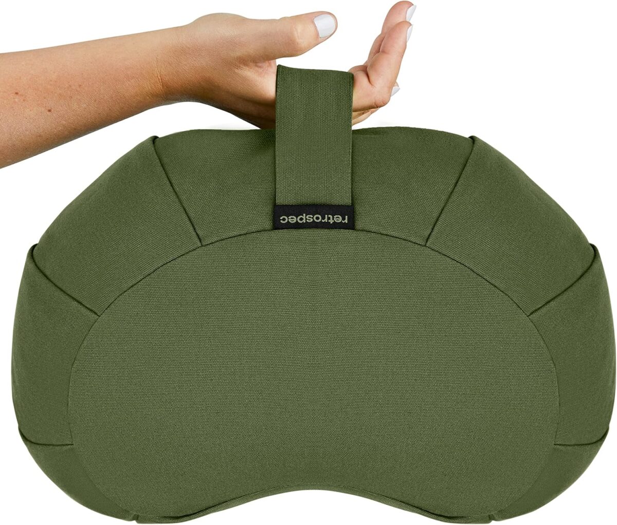 Retrospec Sedona Zafu Meditation Cushion Filled w/Buckwheat Hulls - Yoga Pillow for Meditation Practices - Machine Washable 100% Cotton Cover & Durable Carry Handle; Crescent, Basil - Image 6