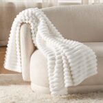 Bedsure White Throw Blanket for Couch - GentleSoft Cozy Soft Blankets for Women, Cute Small Fleece Throws for Girls, Birthday Gifts for Women, Mothers Day Decor Gifts for Mom, Off White, 50x60 Inches - Image 2