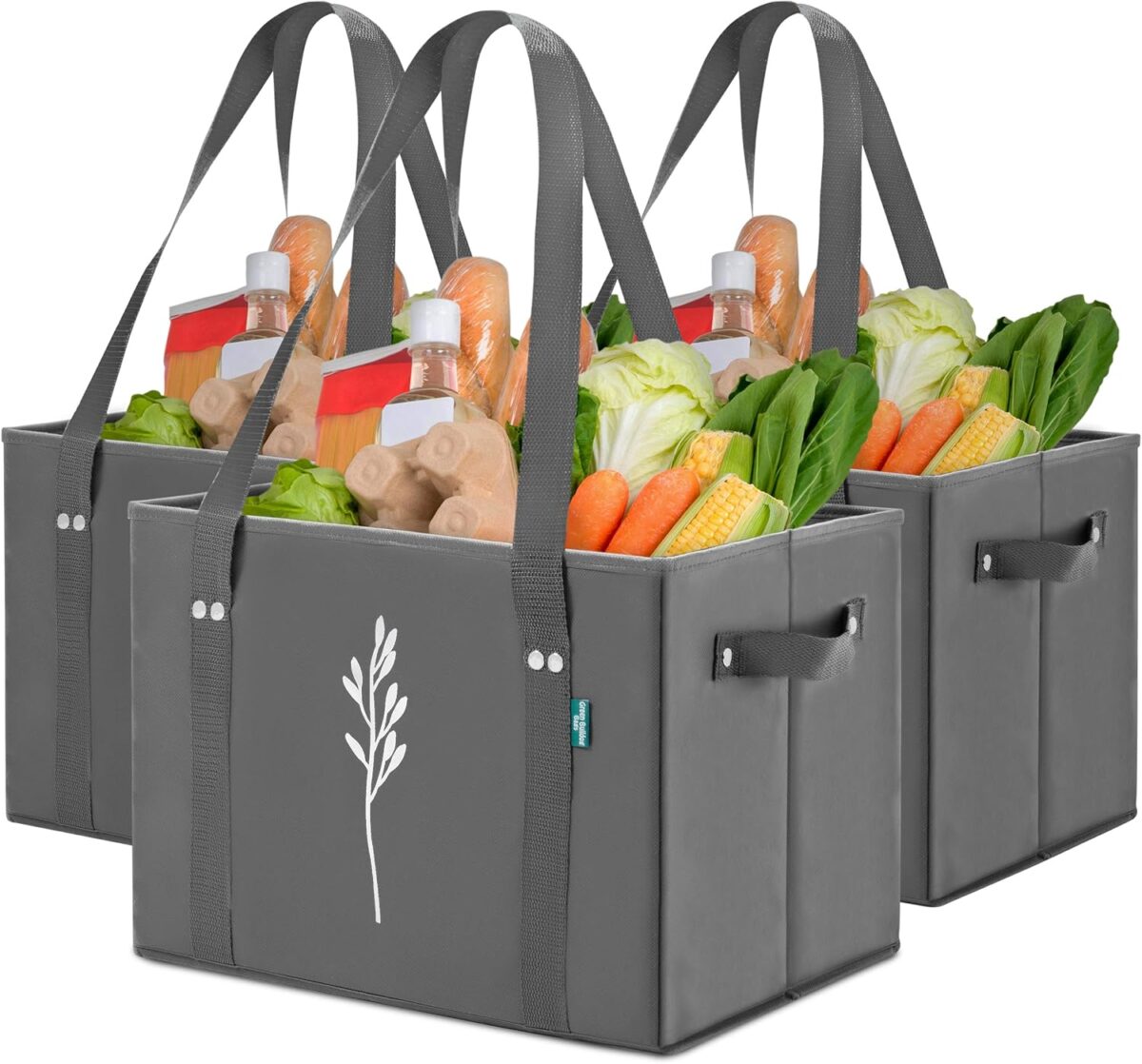 Green Bulldog Reusable Grocery Bags - Heavy Duty Reusable Shopping Tote Bags W/Long Handles, Foldable & Collapsible, Holds Up to 65 lbs - for Kitchen, Picnic 3 Pack - Image 1