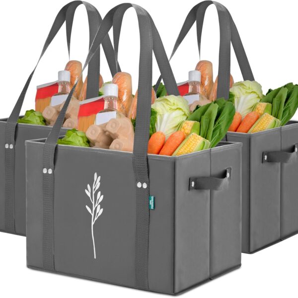 Green Bulldog Reusable Grocery Bags - Heavy Duty Reusable Shopping Tote Bags W/Long Handles, Foldable & Collapsible, Holds Up to 65 lbs - for Kitchen, Picnic 3 Pack