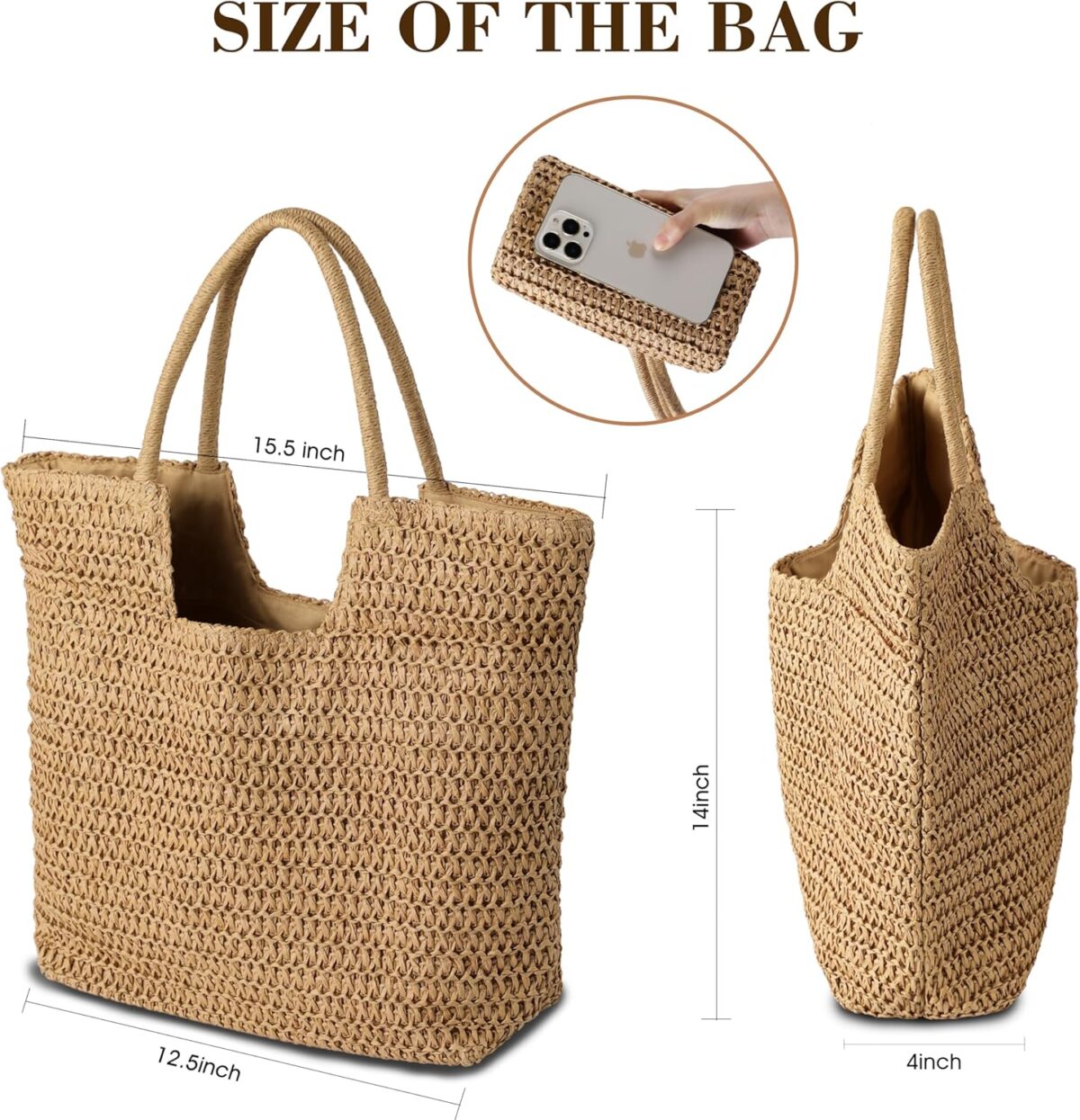 Straw Beach Bags for Women - Summer Woven Tote Bag Shoulder Handbags, Large Beach Bag for Women for Holiday - Image 4