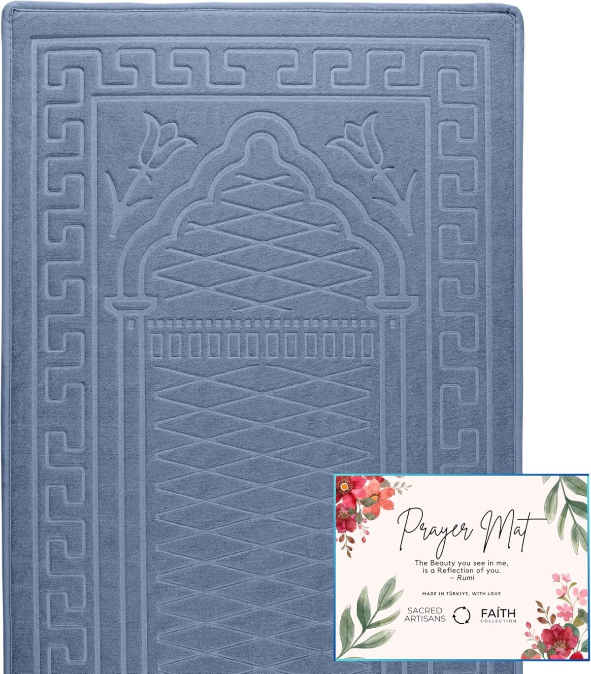 Sacred Artisans Prayer Mat, Pastel Indigo, Padded with Thick, Soft, Luxury Foam - Muslim Prayer Rug, Islamic Prayer Rug, Prayer Matt - Travel & Gift Ready for Ramadan & Eid - Image 1