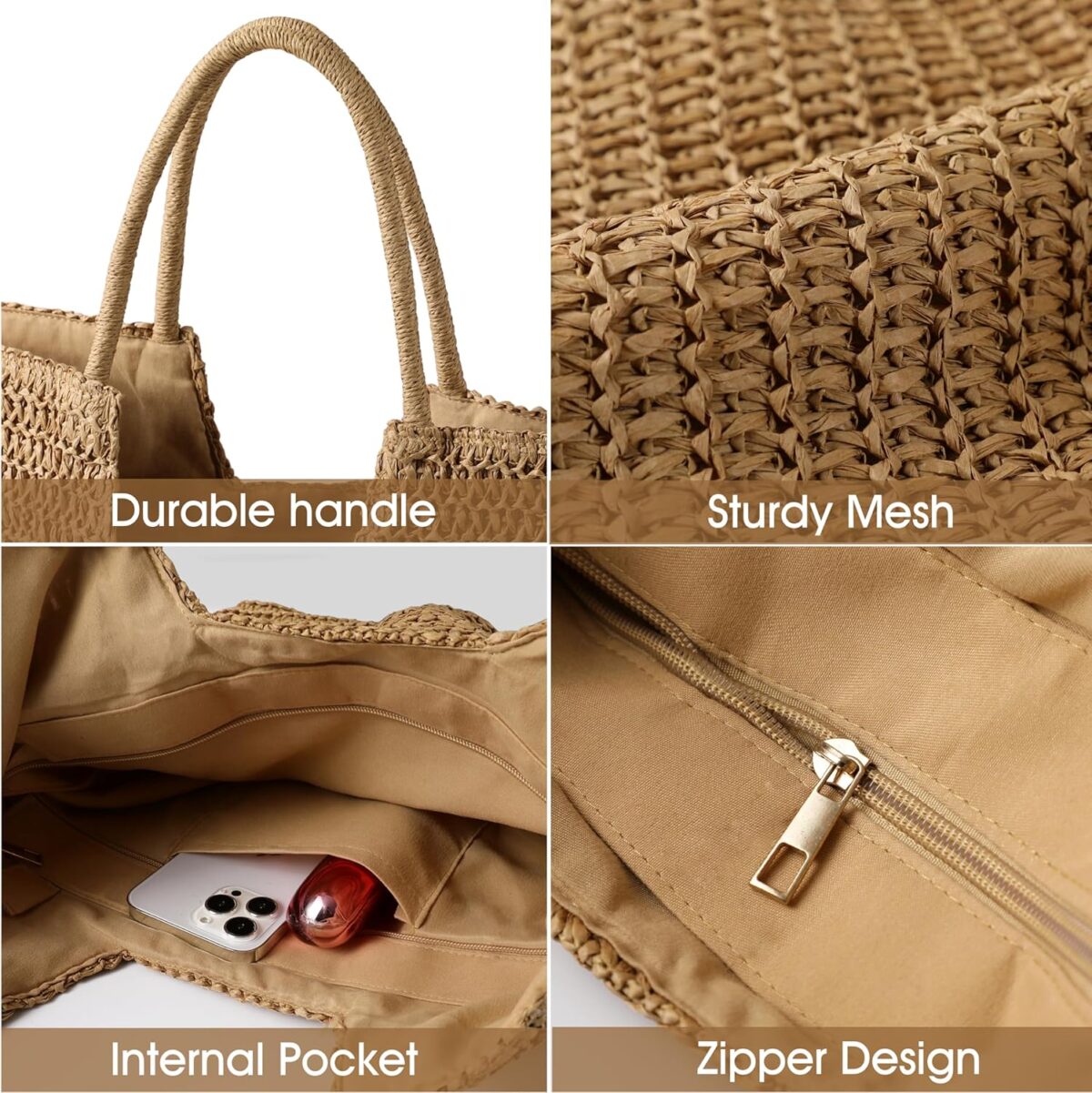 Straw Beach Bags for Women - Summer Woven Tote Bag Shoulder Handbags, Large Beach Bag for Women for Holiday - Image 5
