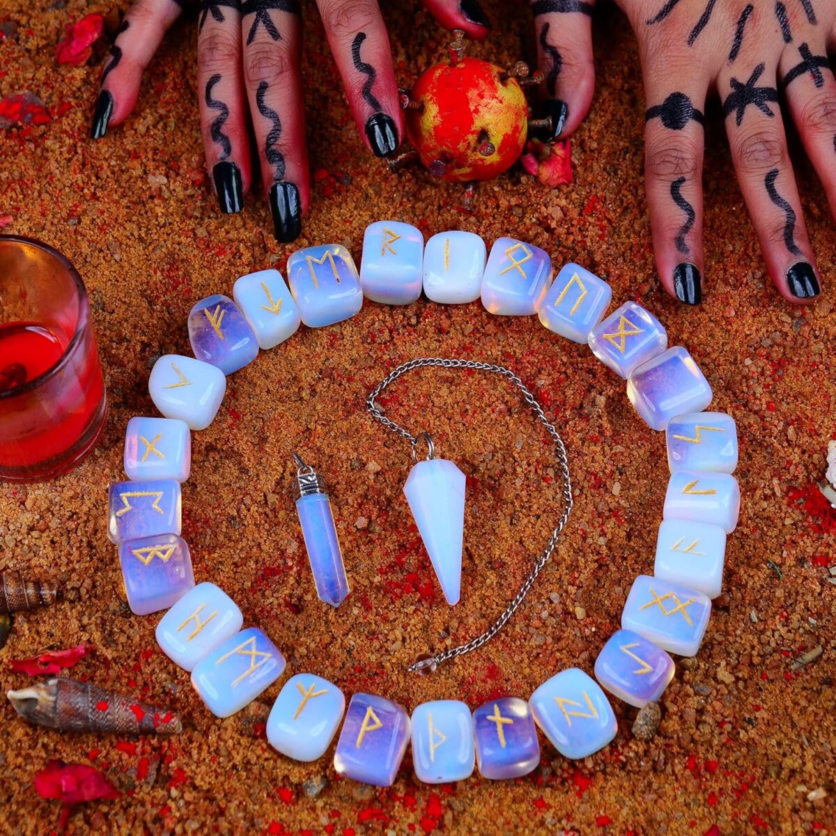 Runes, 25pcs Rune Stone With Engraved Elder Futhark, Wiccan Supplies and Tools, Pendulum Crystal, Indian Natural Stone Runes, Rune Stones, Witch Kit, Spiritual Gifts - Image 3