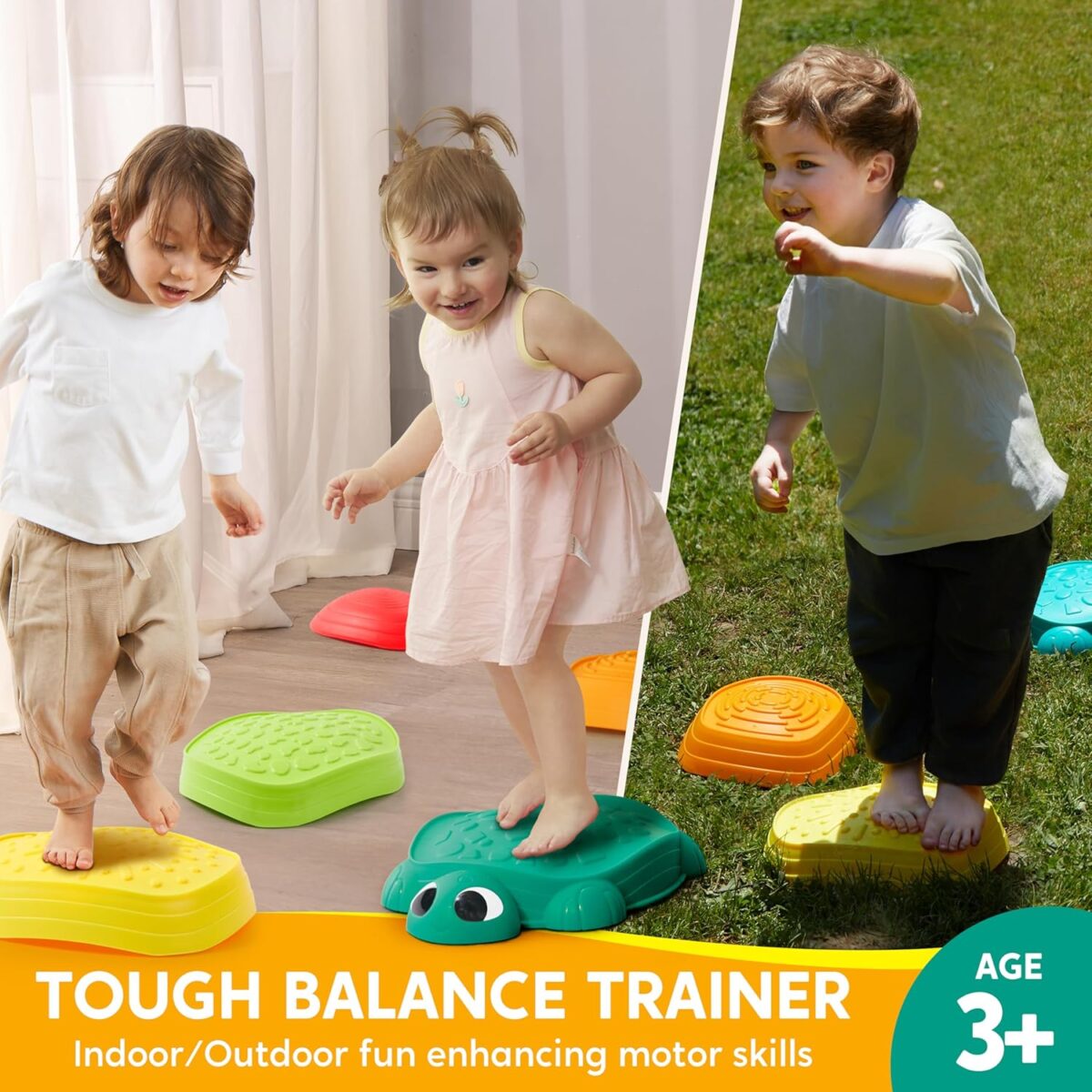 JOYIN 5 Pcs Turtle Balance Stepping Stones, Kids Turtle Path Jumping Stones, Toddler Obstacle Course Coordination Game Toys Indoor or Outdoor Play for Kids Aged 3+ - Image 2