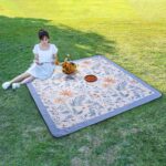 Picnic Blankets 79"x79" Extra Large Outdoor Blanket Beach Blanket Waterproof SandProof Picnic Mat Washable Foldable Portable for Grass Lawn Beach Camping (White with Flowers) - Image 6