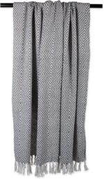 DII Modern Zig Zag Throw Blanket Woven Cotton, Hand-Knotted 2.5" Fringe, 50x60, Natural - Image 5