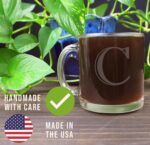 Spotted Dog Company Etched Monogram 12oz Clear Glass Coffee Mug (Letter C), A-Z Customized Coffee Gifts for Coffee Lovers, Custom Engraved Gifts for Women Her, Personalized Gift for Men, Initial - Image 4