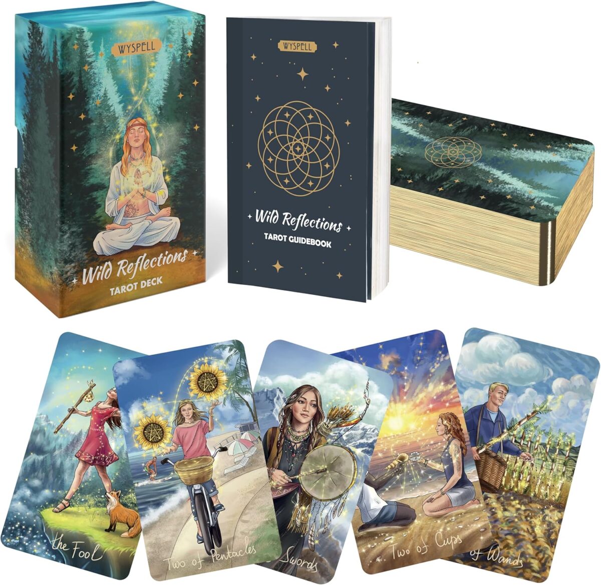 Wyspell Wild Reflections Tarot Deck with 200-Page Guidebook, Gold Edges, and Gift Packaging - Image 1