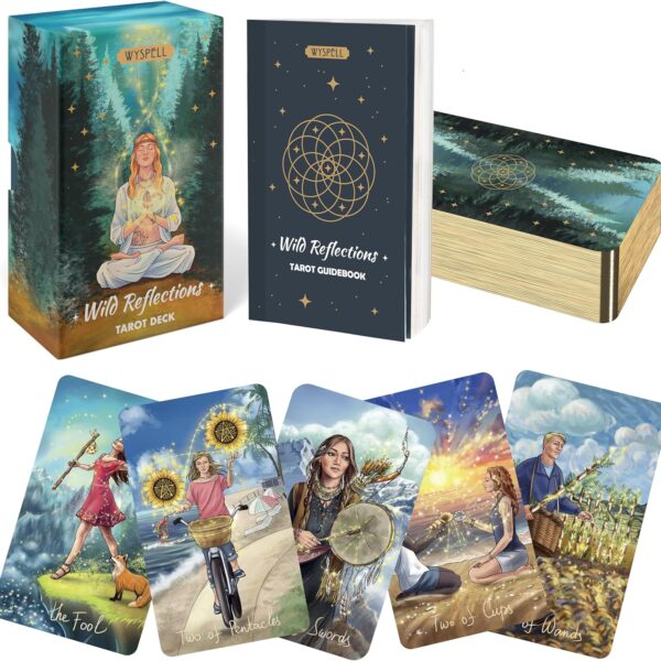 Wyspell Wild Reflections Tarot Deck with 200-Page Guidebook, Gold Edges, and Gift Packaging