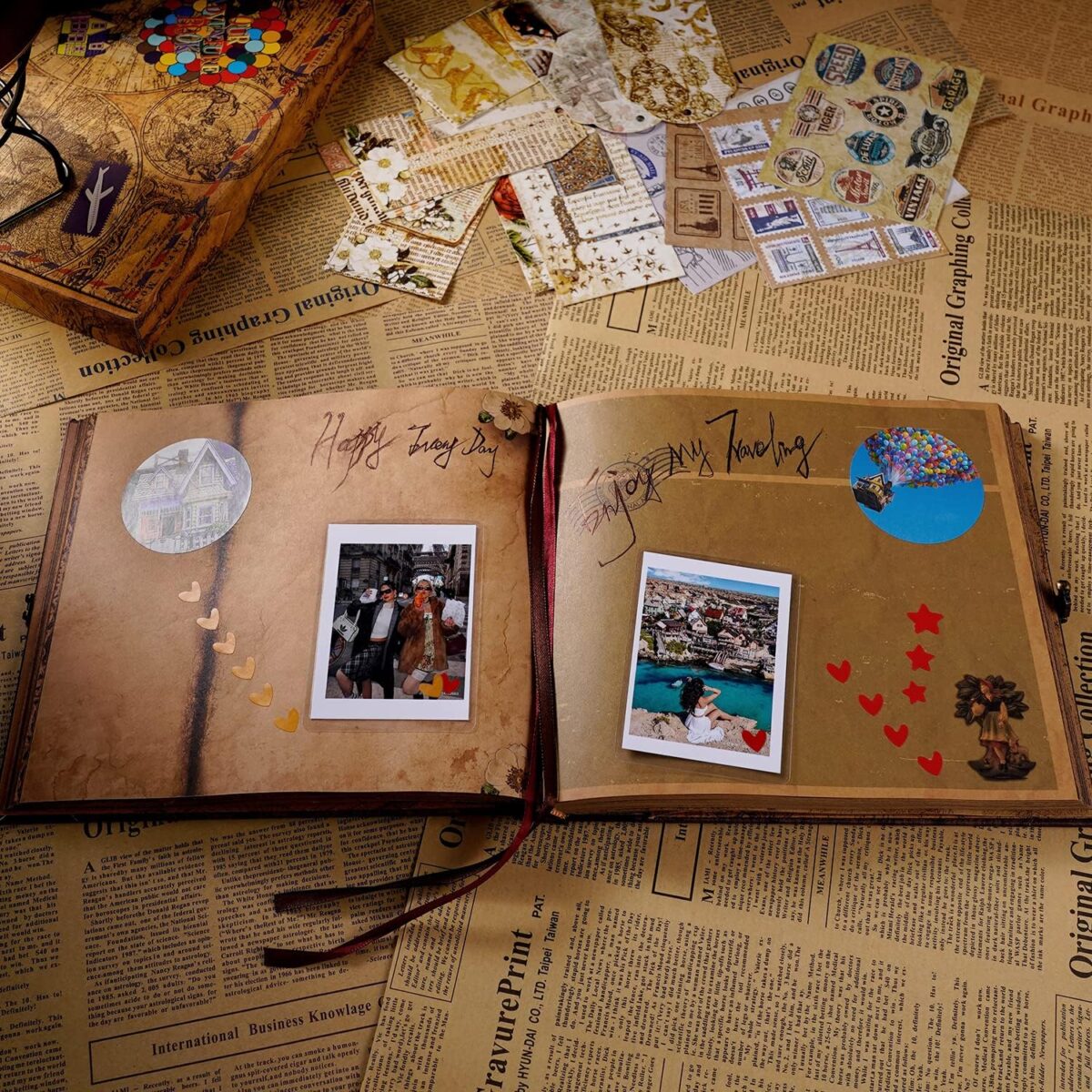 JIMBON Our Adventure Book Scrapbook Photo Album Retro Style Embossed Letter Cover Travel Diary Journal Scrap Book Kit For Couples,Memory Book For Anniversary Wedding - Image 7