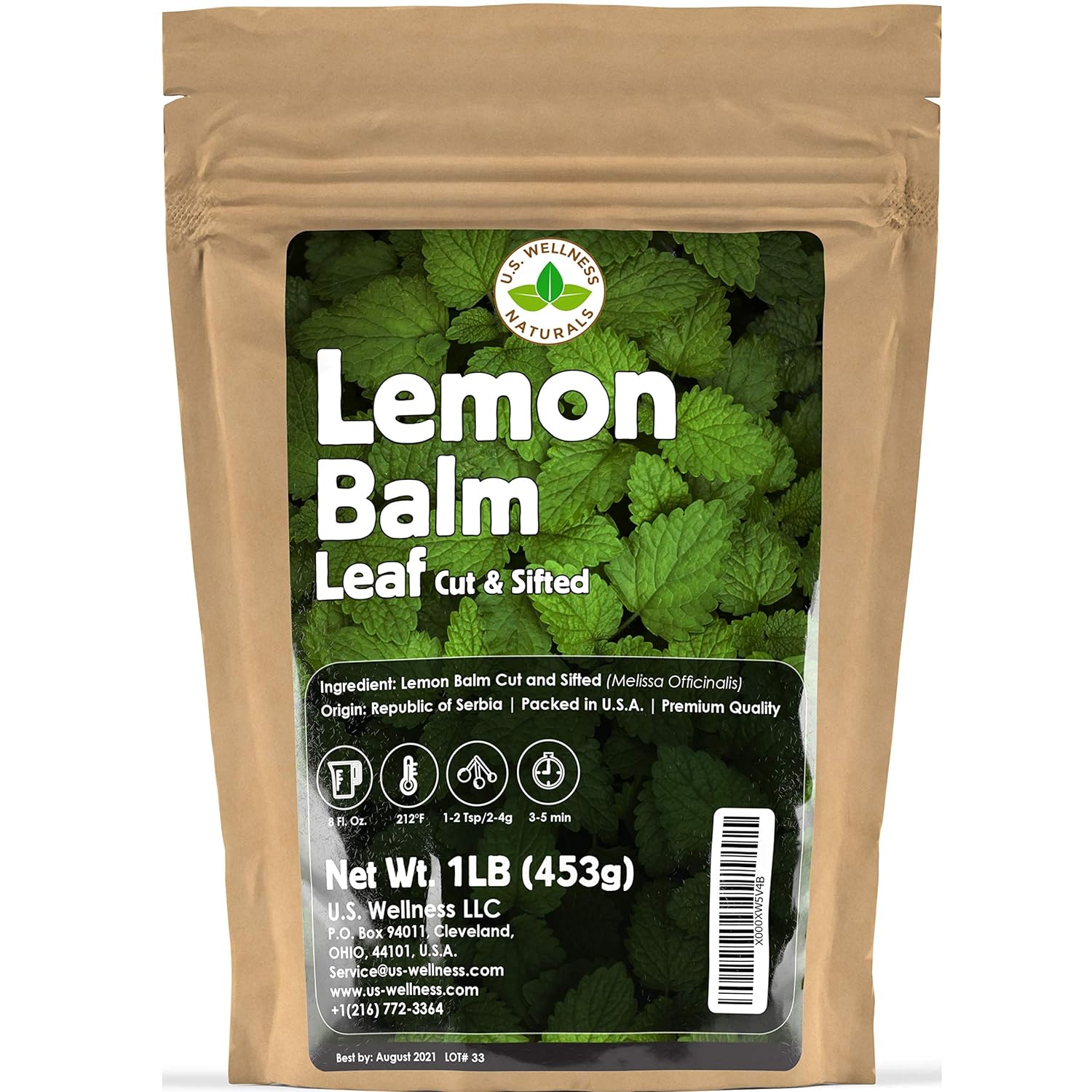 91JByFUeyVL._SL1500_.jpg Lemon Balm (Herbal Tea): (Melissa Officinalis Caffeine Free) - Balm Leaf (Cut and Sifted), 1lb (16Oz) U.S. Wellness Bulk Tea - Image 1