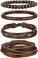 Jstyle 4Pcs Braided Leather Bracelet for Women Mens Cuff Bead Bracelet Set Adjustable Black And Brown - Image 2