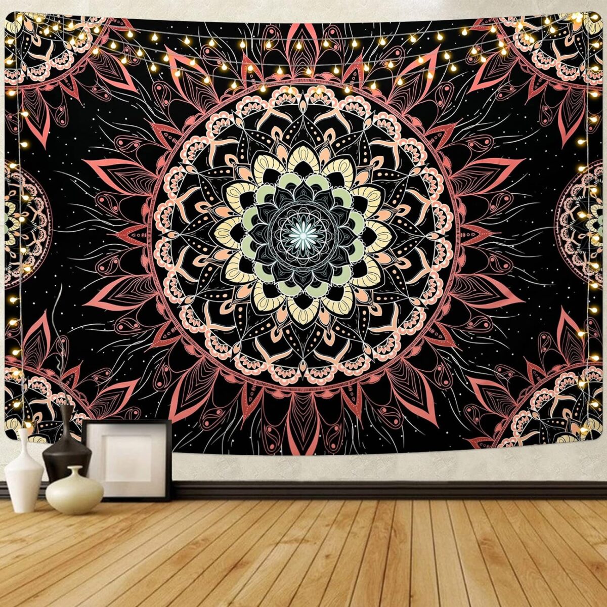 Uspring Mandala Tapestry - Bohemian Floral Aesthetic Hippie Boho Wall Hanging Decor for Bedroom, Living Room, Dorm (51.2 x 59.1 inches) - Image 1