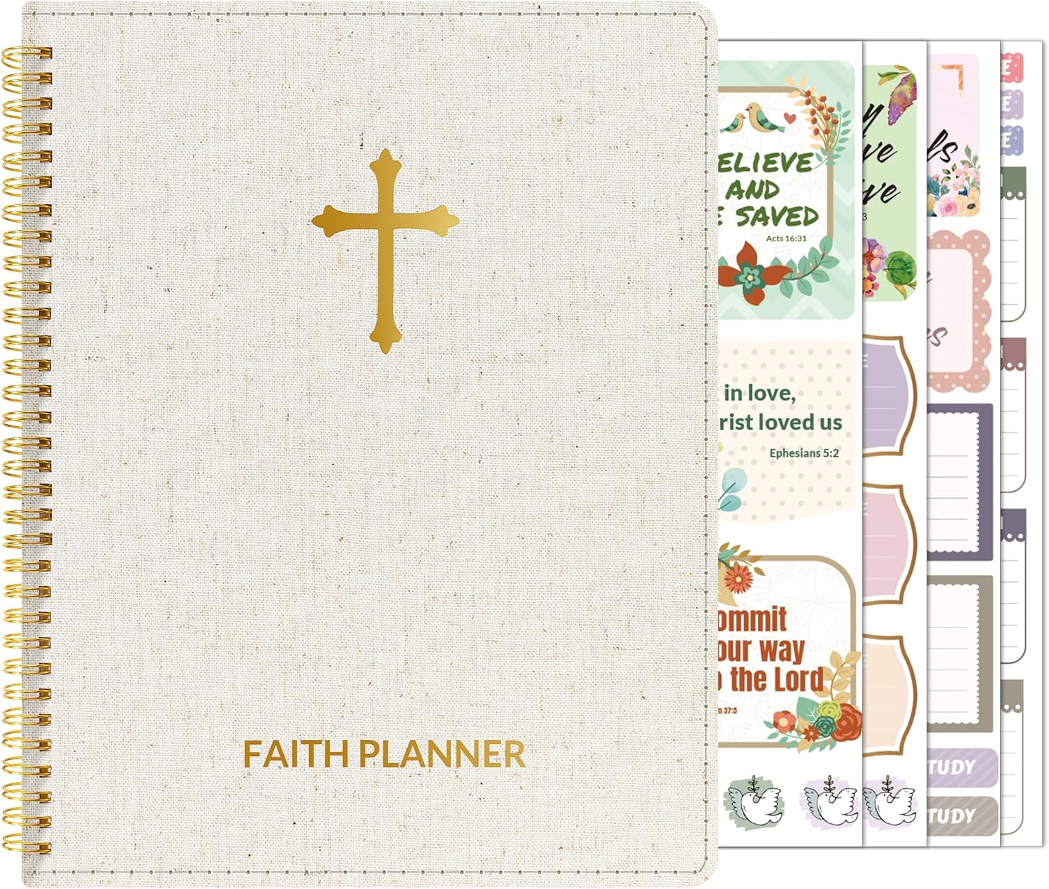 91JXsbxqw2L._AC_SL1500_.jpg 2025 Christian Planner - 12 Month Bible Journal and Prayer Planner 9"x11.2" Spiral Bound, Monthly & Weekly Christian Organizer Gifts for Women Men (Beige) - Image 1
