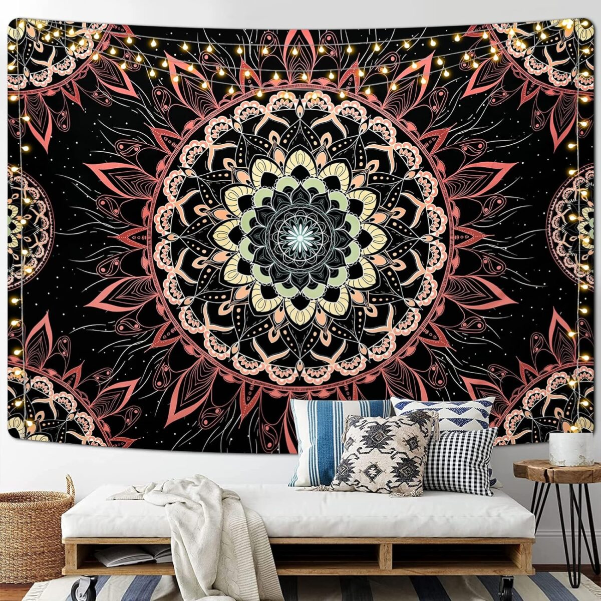 Uspring Mandala Tapestry - Bohemian Floral Aesthetic Hippie Boho Wall Hanging Decor for Bedroom, Living Room, Dorm (51.2 x 59.1 inches) - Image 4