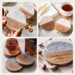 Luxury Marble and Wood Coasters, Set of 4 with Gold Stand, Personalized Gift for Weddings, Engagements, Anniversaries, Housewarming, and Décor (Bianco) - Image 7