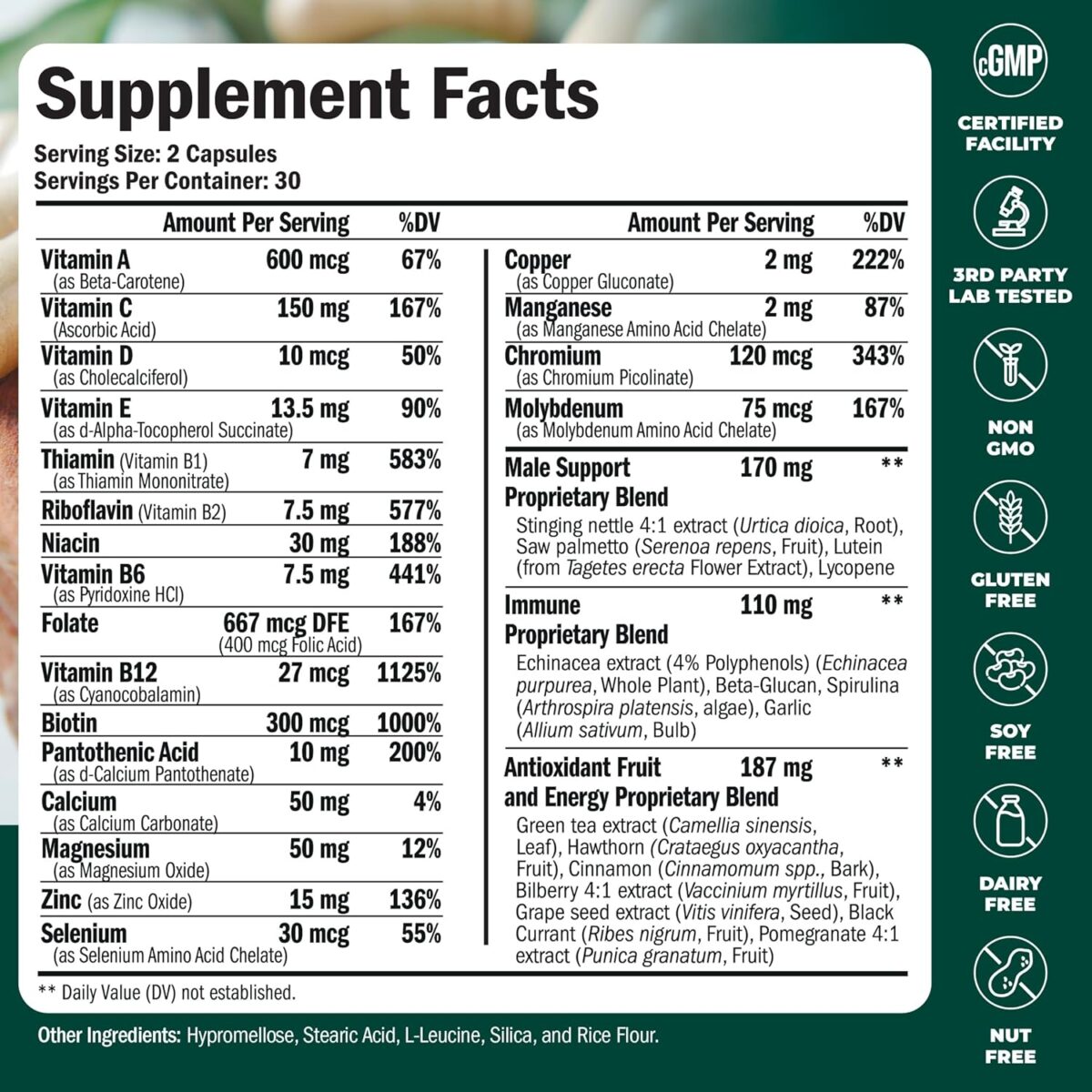 Multivitamin for Men - Daily Mens Multivitamins & Multiminerals with Vitamin D, Vitamin C, B12 Zinc & More. Essential Vitamins for Men for Energy, Focus, Stamina, Performance, Mens Health. 60 Capsules - Image 3