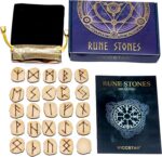 Runes Stones Set with Velvet Pouch, Instruction Guide, and Layout Chart Box for Beginners and Experienced Users