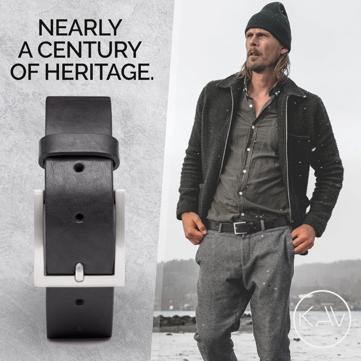Stala - Mens Leather Belt - 1.4" Handmade in Sweden with Italian Full Grain Leather, black leather belt men - Image 4