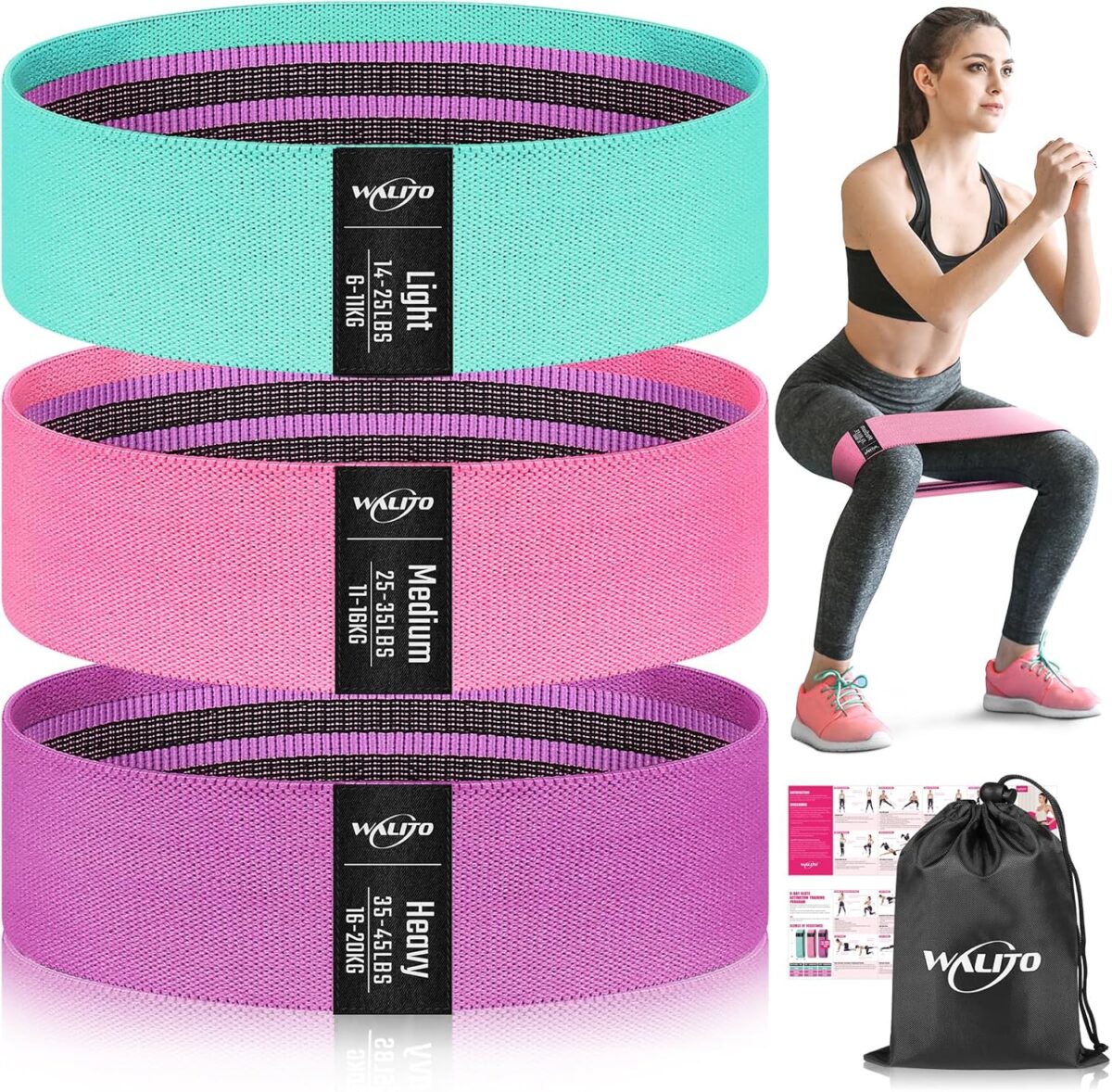 WALITO Resistance Bands for Legs and Butt, Fabric Exercise Loop Bands Yoga, Pilates, Rehab, Fitness and Home Workout, Strength Bands for Booty - Image 1