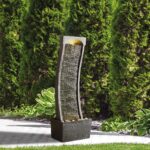 Teamson Home 38.58 in. Modern Curved Faux Slate Waterfall Fountain for Indoors or Outdoors with LED Light Accents and 1.98-Gallon Pump, Black and Stone Gray - Image 3