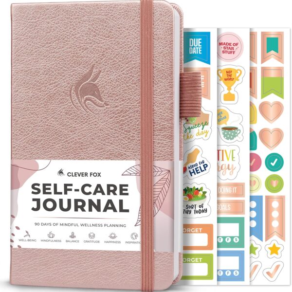 Clever Fox Self-Care Journal Pocket – Daily Reflection Notebook – Mental Health & Personal Development Planner, Meditation & Mood Log (Rose Gold)