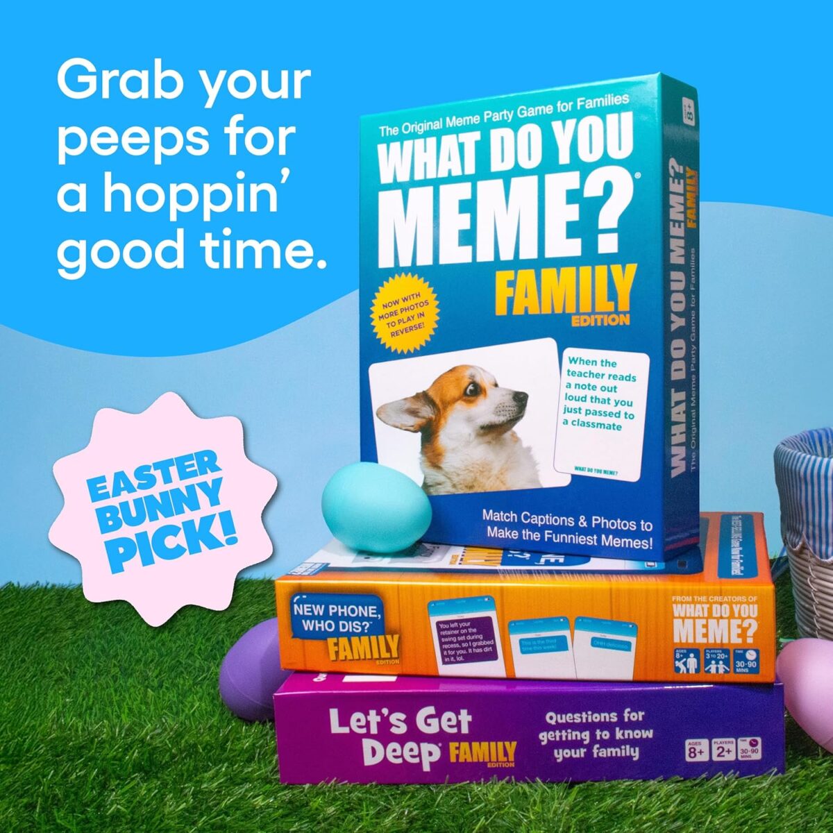 WHAT DO YOU MEME? Family Edition by Relatable, Now with Refreshed Content - Kids Games 8+, Family Games for Kids and Adults, Easter Basket Stuffers, Includes 300 Caption Cards, 108 Photo Cards - Image 6