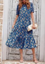 PRETTYGARDEN Women's Summer Casual Boho Dress Floral Print Ruffle Puff Short Sleeve Flowy Midi Beach Party Dresses - Image 8