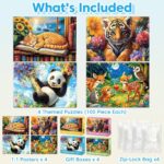 4-Pack 100 Pieces Puzzles for Kids Ages 4-6 6-8 Panda Tiger Deer Cat Puzzles 100 Pieces Jigsaw Puzzles for Kids 8-10 Year Old, Large Piece Puzzles for Seniors, Puzzles Toys for Boys and Girls - Image 2