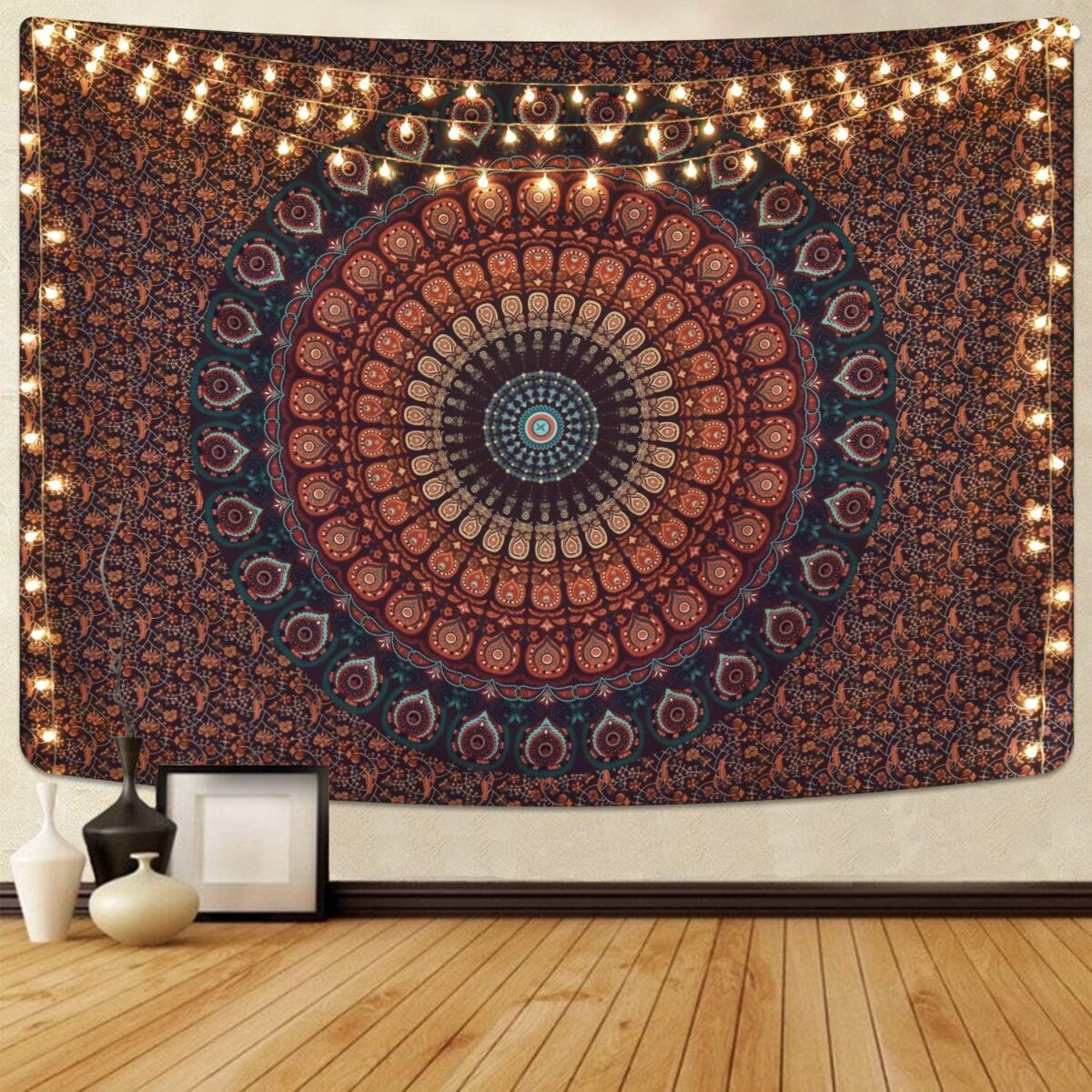 Lyacmy Bohemian Mandala Tapestry Hippie Tapestries Psychedelic Peacock Boho Tapestry Wall Hanging for Bedroom(51.2 x 59.1 inches) - Image 1