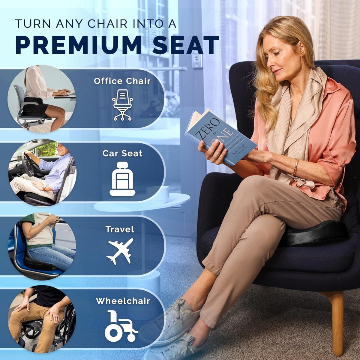 ComfiLife Premium Gel + Memory Foam Seat Cushion – Doctor Recommended Office Chair Cushion, Car Seat Cushion – Chair Cushions for Back & Sciatica Pain Relief – Seat Cushions for Office & Desk (Black) - Image 6