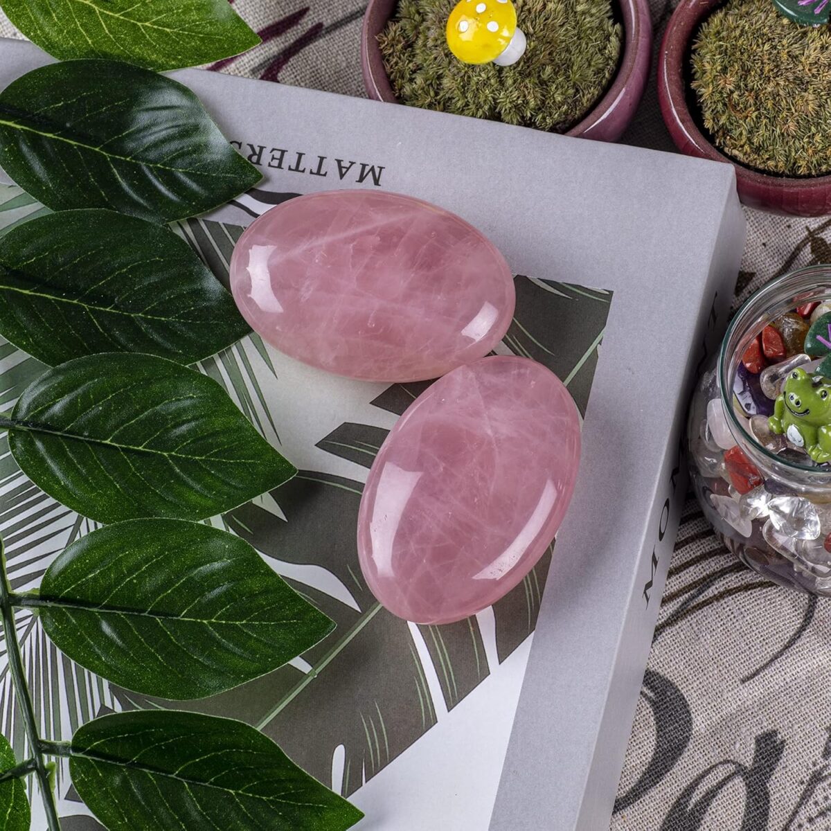 Rose Quartz Palm Stone Crystal Natural Chakra Reiki Polished Healing Love Oval Pocket Worry Stone Crystals for Anxiety Stress Relief Therapy - Image 6