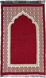 Modefa Turkish Islamic Prayer Mat - Thin Woven Chenille Sajjadah - Intricate Praying Rug Ramadan Eid Gift - Traditional Muslim Janamaz Sajada for Men Women - Geometric Selcuk Star (Red) - Image 5