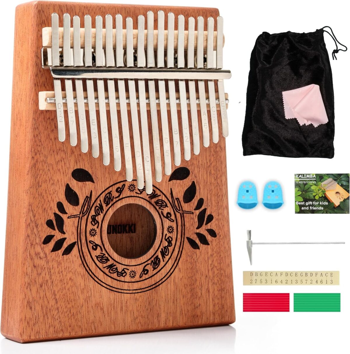Kalimba 17 Key Thumb Piano, Portable Mahogany Mbira Finger Piano with Instruction, Carrying Bag, Tune Hammer, Holiday Gift for Kids & Adults, Light Brown - Image 1