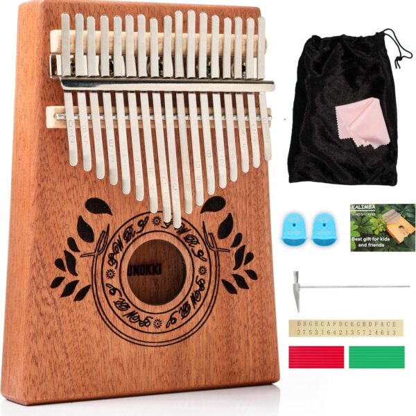 Kalimba 17 Key Thumb Piano, Portable Mahogany Mbira Finger Piano with Instruction, Carrying Bag, Tune Hammer, Holiday Gift for Kids & Adults, Light Brown