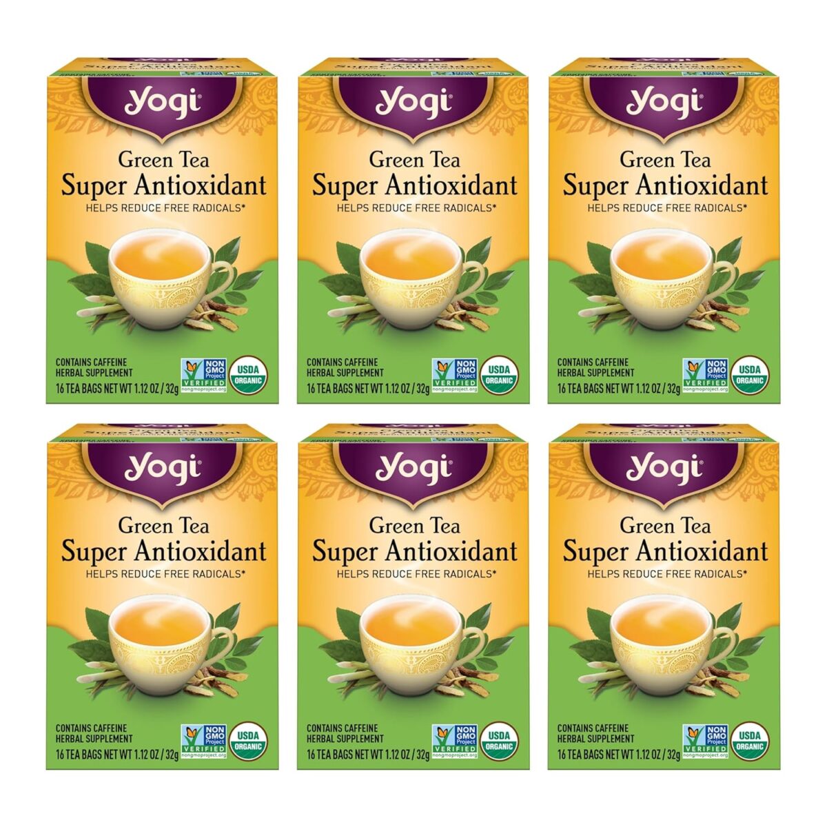 Yogi Tea - Green Tea Super Antioxidant (6 Pack) - Organic Green Tea Blend to Support Overall Health - 96 Tea Bags - Image 1